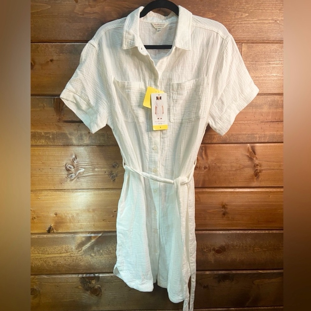 100% Cotton White Belted Mini Dress Cover-Up